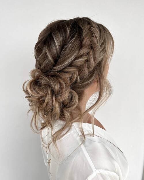 Braided low bun bridal hairstyle