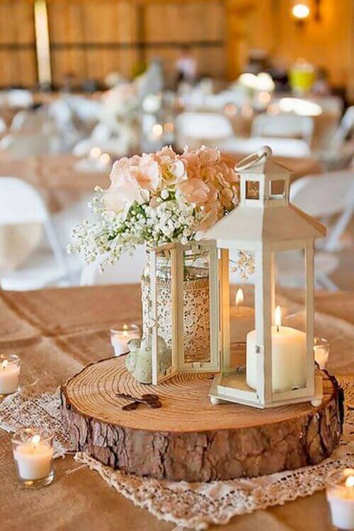 centerpiece with lantern rustic