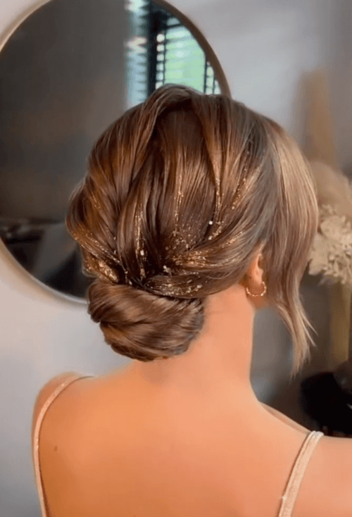 gold shimmer updo wedding