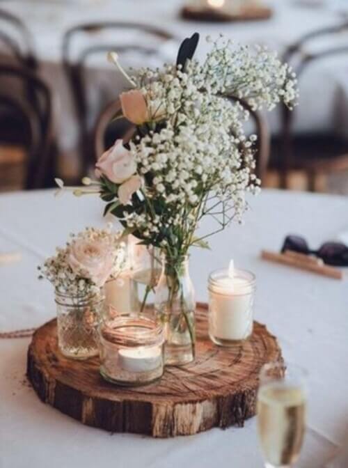 round rustic centerpiece for wedding