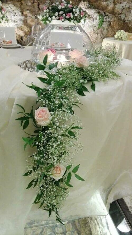 table runner and flowers