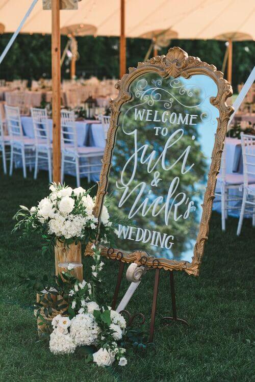 wedding welcome sign on mirror