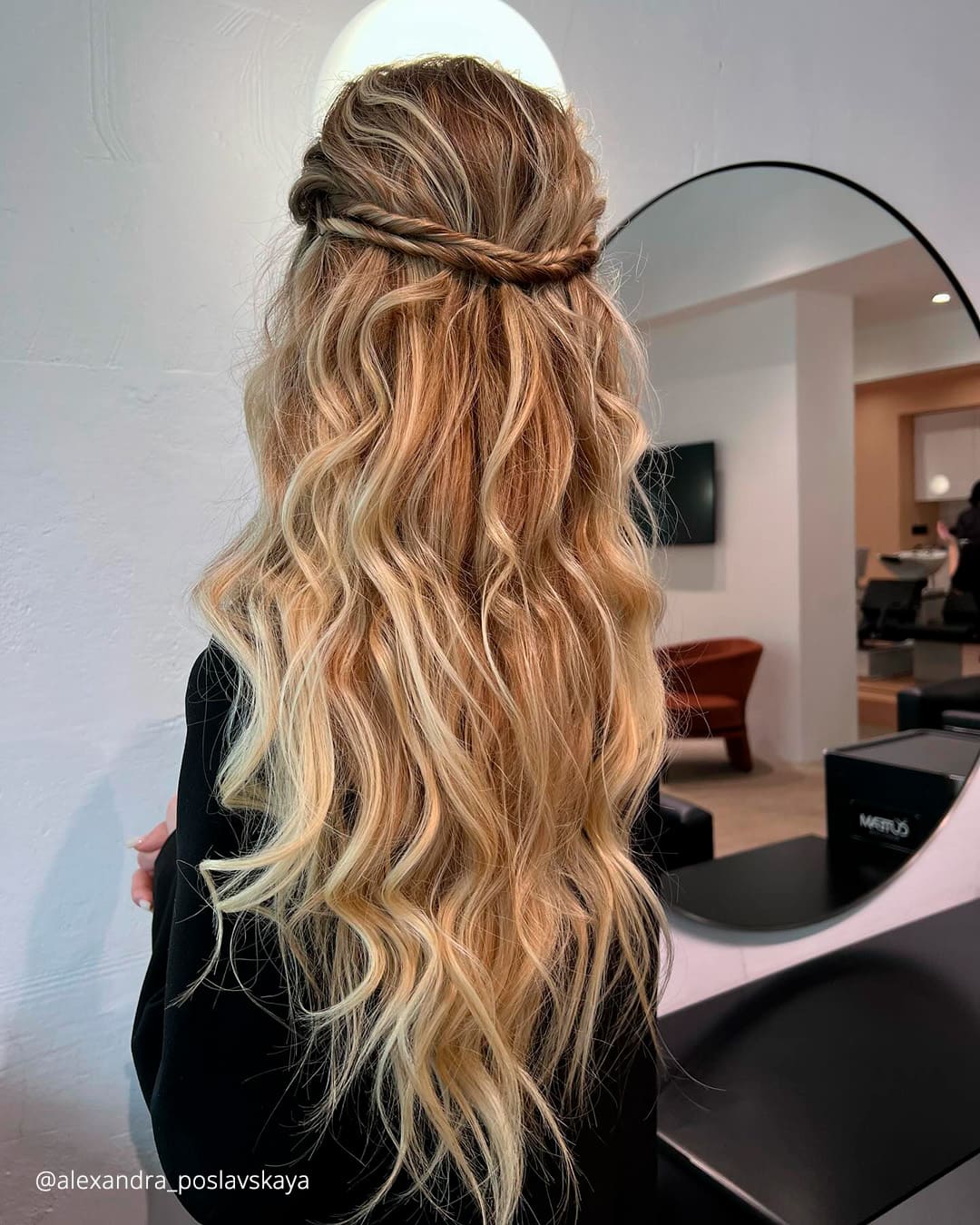 Twisted Half Updo with Floral Accents