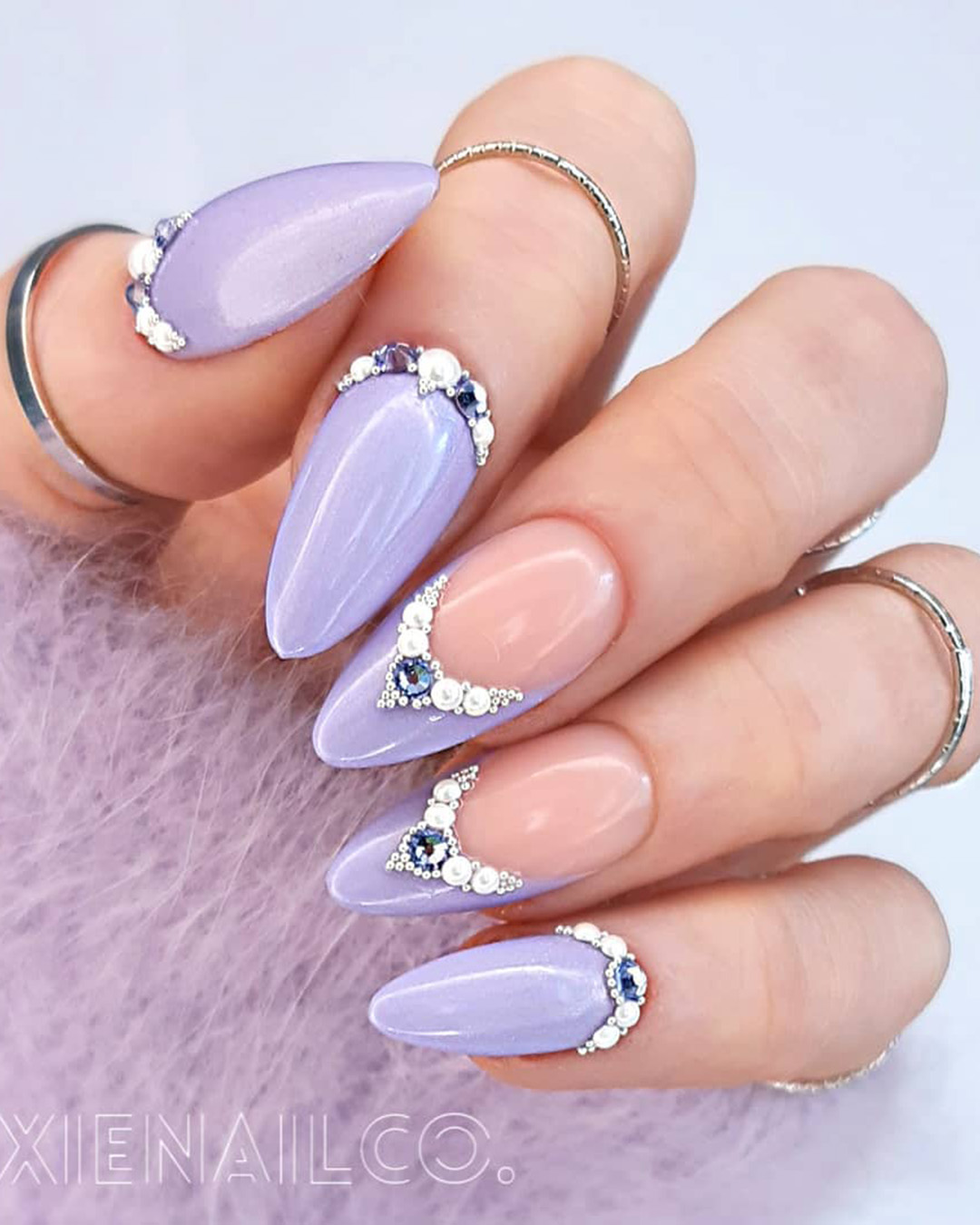 Purple and White Wedding Nails