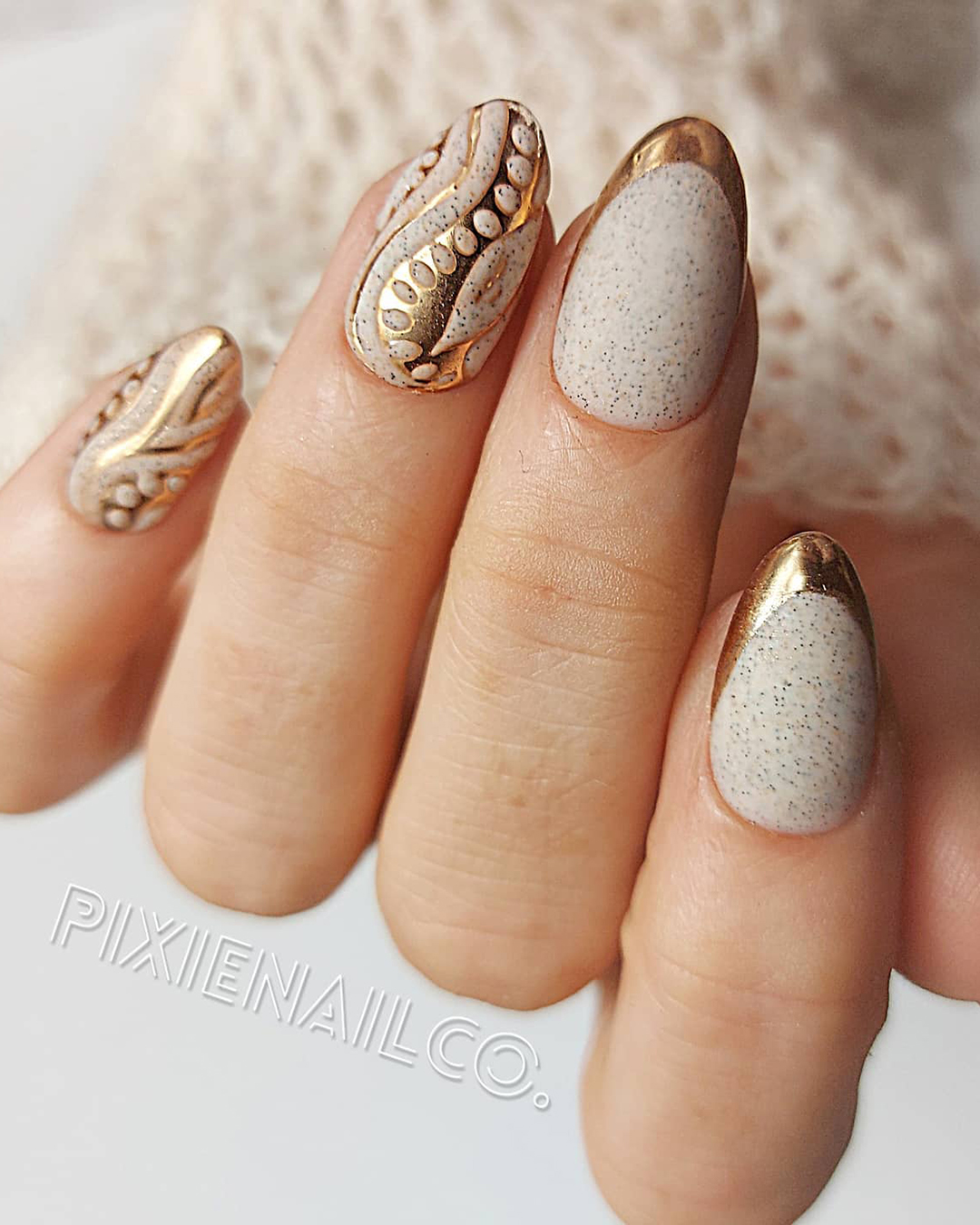 Fall Bridal Nails With Gold