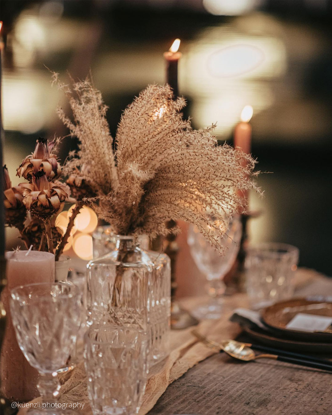 Pampas Grass in Glasses Bottles Decor Ideas
