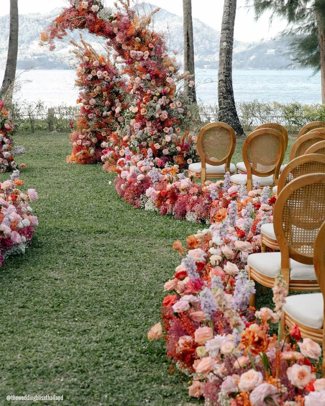 Line Flowers Along The Aisle