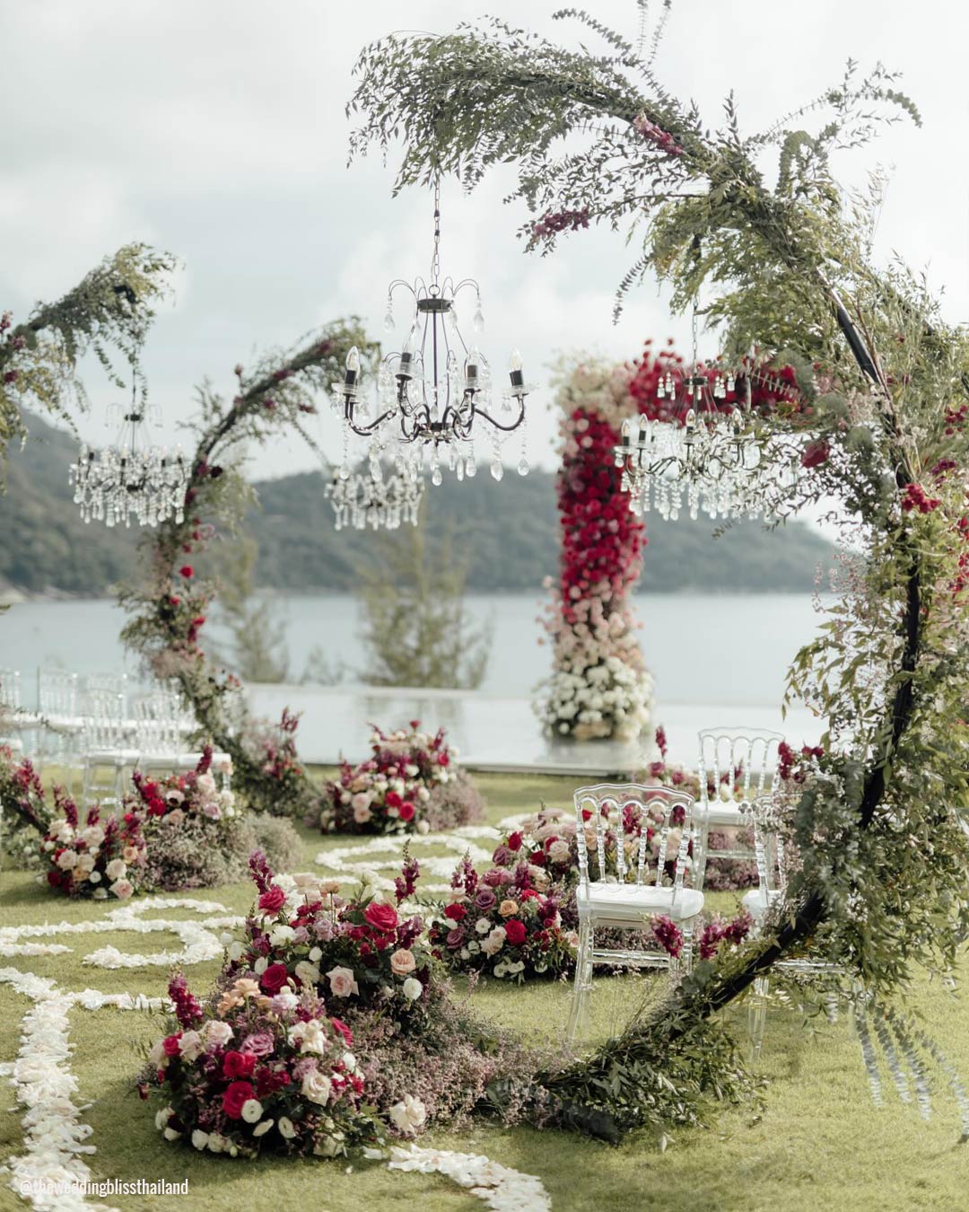 Wedding Aisle with Hanging Vintage Chandeliers