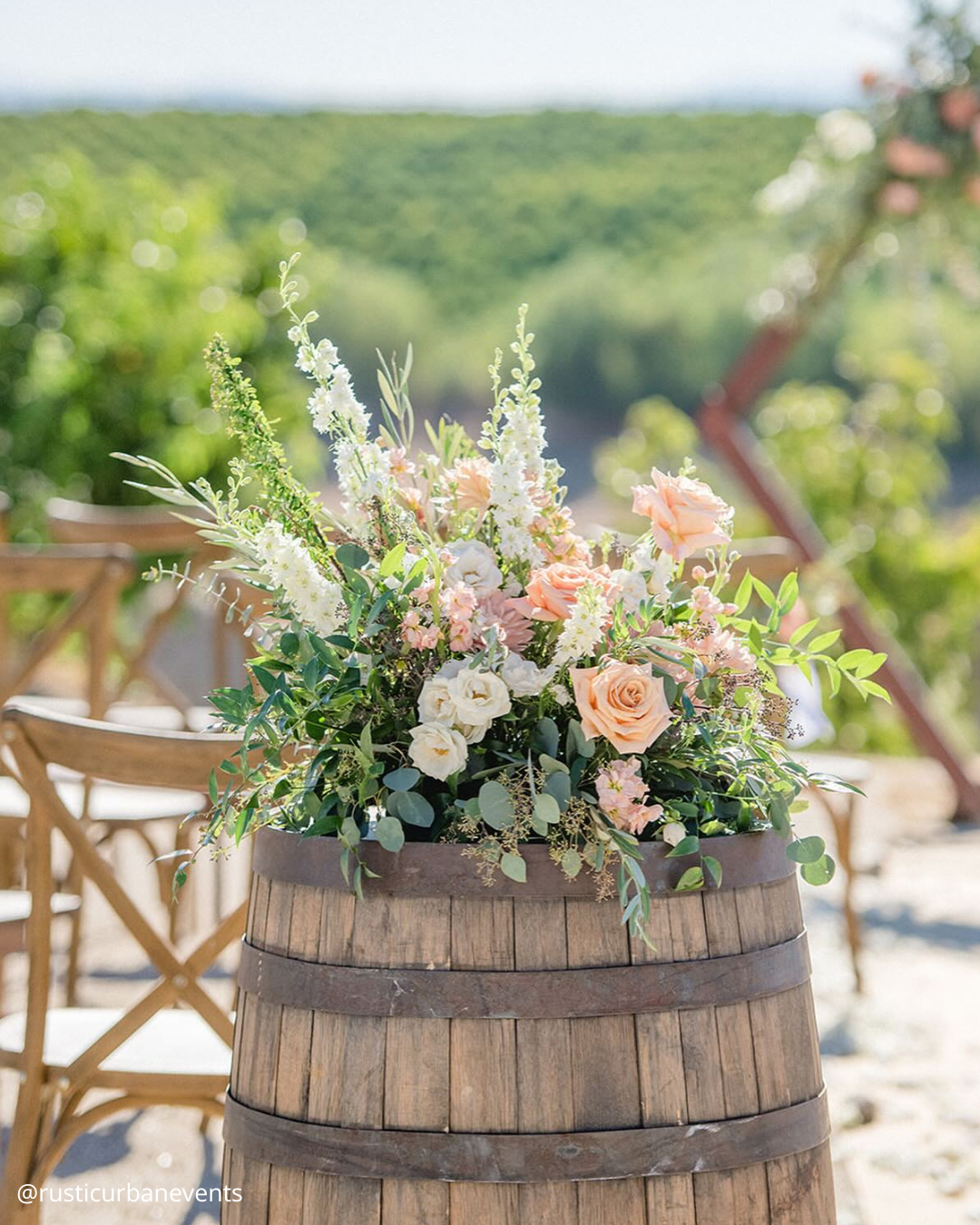 Romantic Decor With Barrels For The Wedding Ceremony