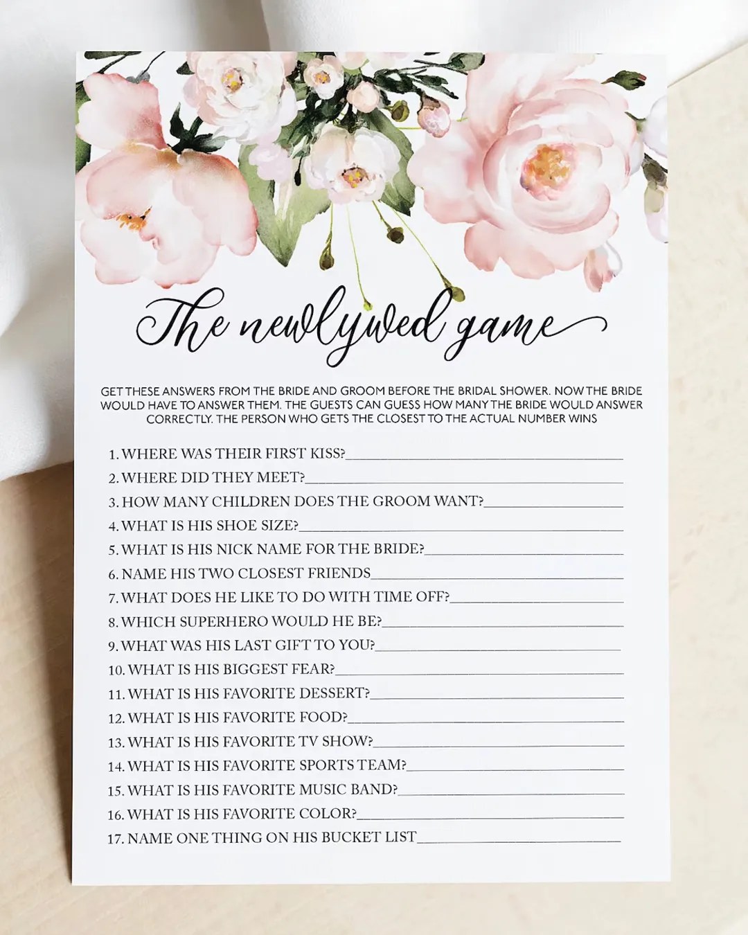 He Said She Said Bridal Shower Game