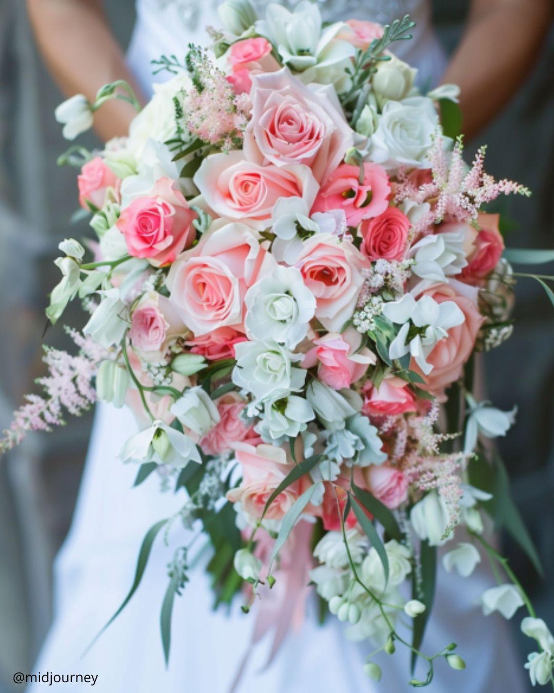 Cascading Pink And White Wedding Bouquets