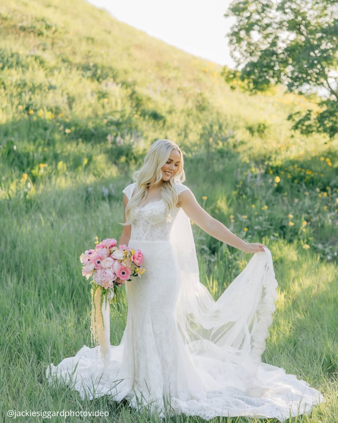 Cascading Pink And White Wedding Bouquets