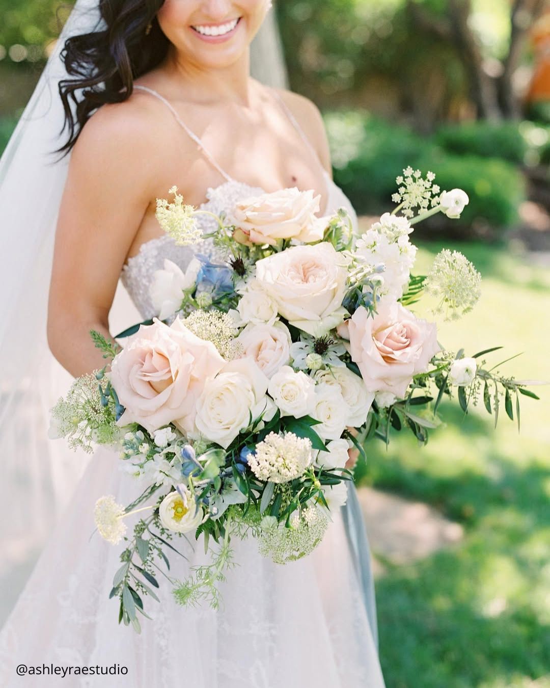 Cascading Pink And White Wedding Bouquets