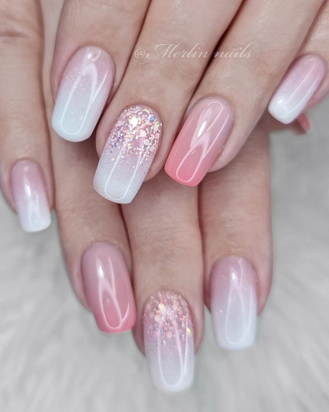 Pink and White Ombre Nails