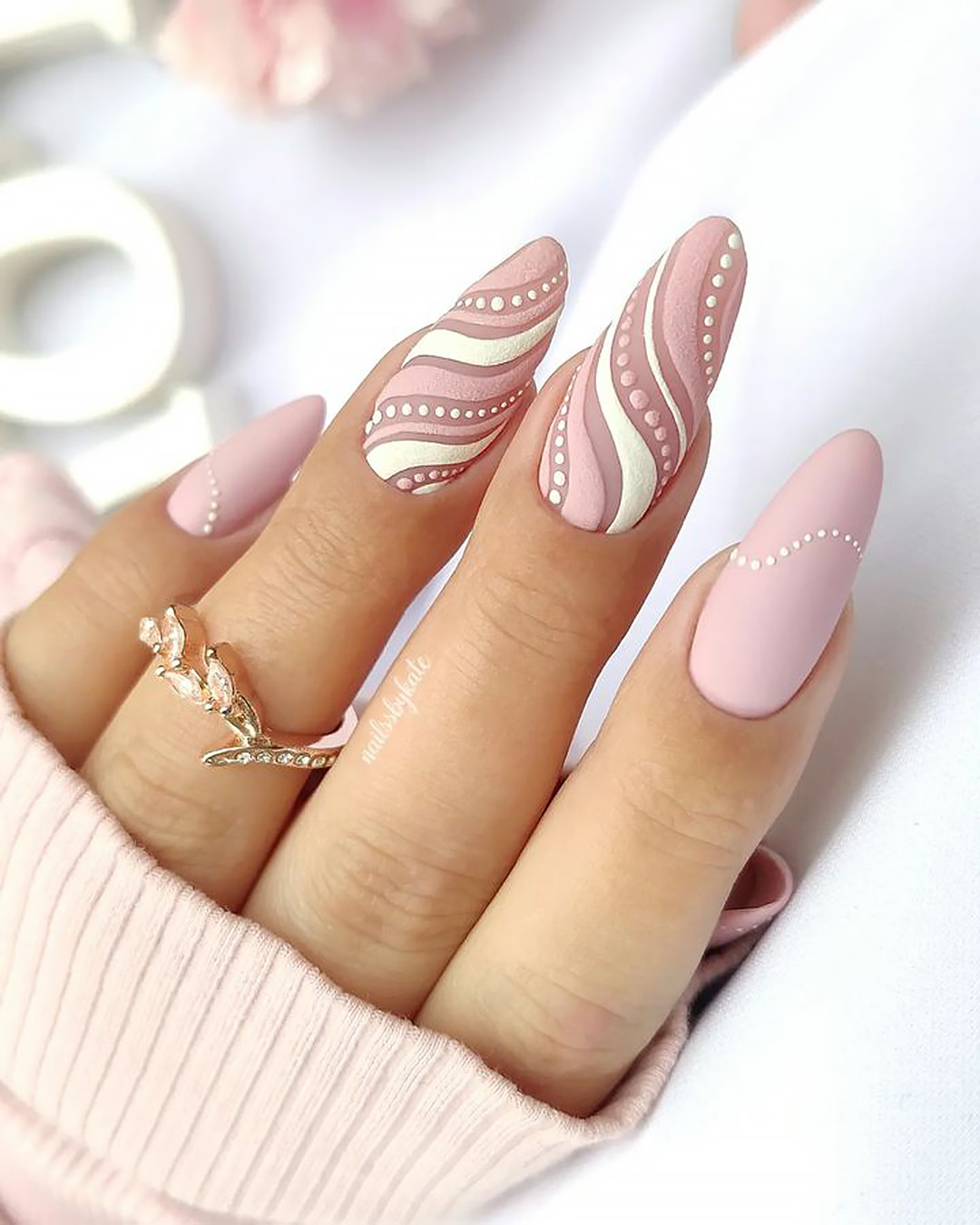 Coffin Pink And White Nails