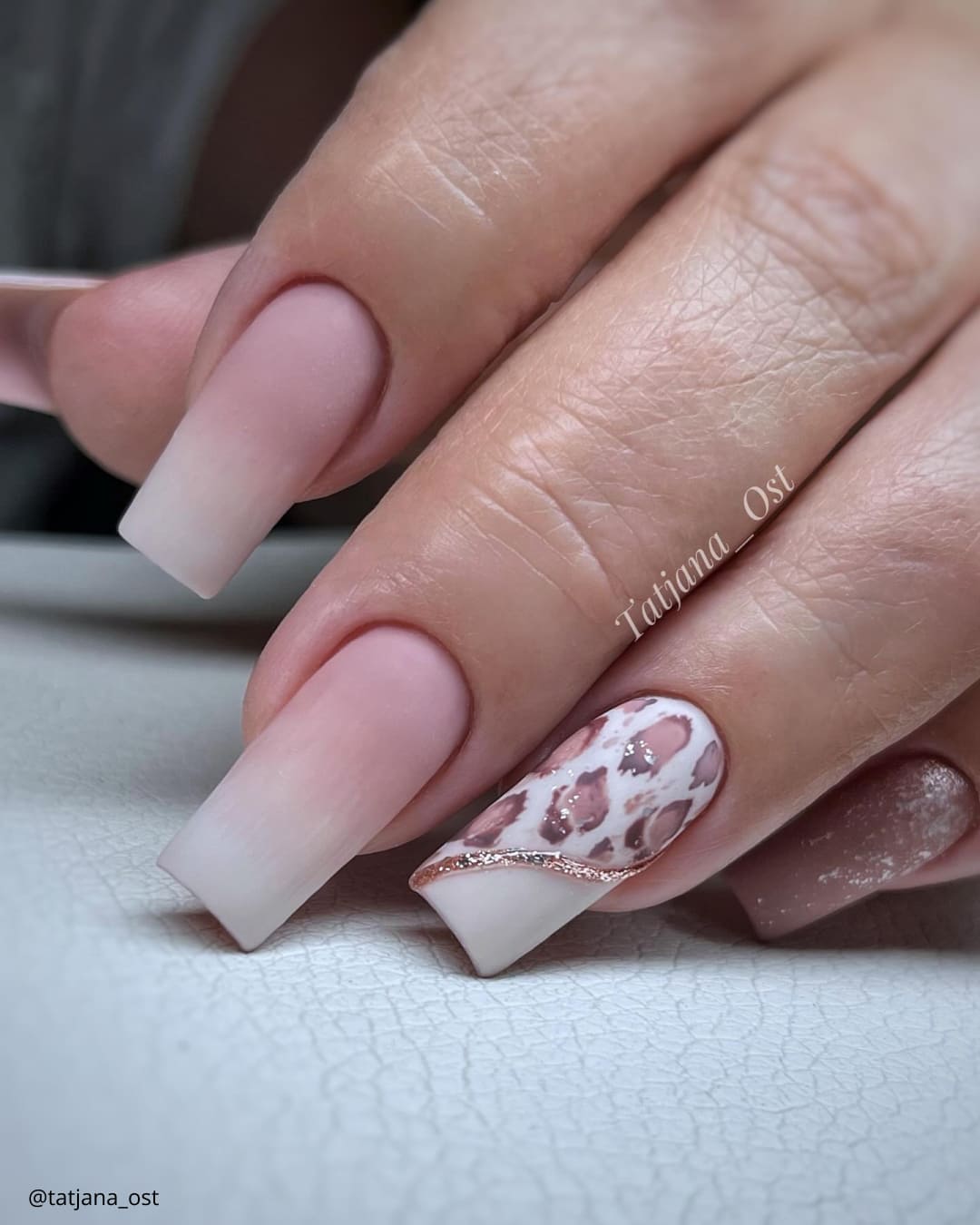 Pink White And Gold Nails