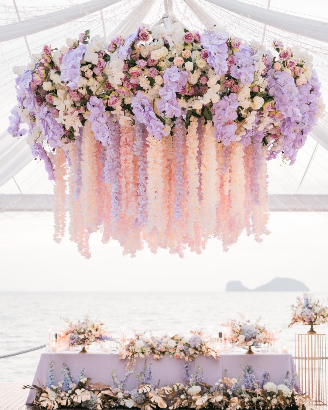 whimsical wedding hanging decor installations flowers