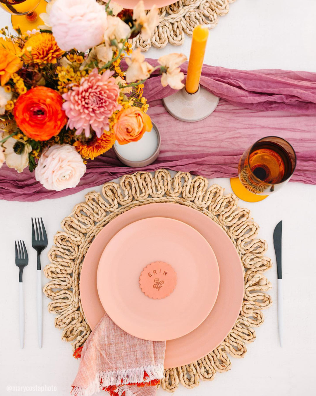 Soft Maroon, Peach, and Marigold