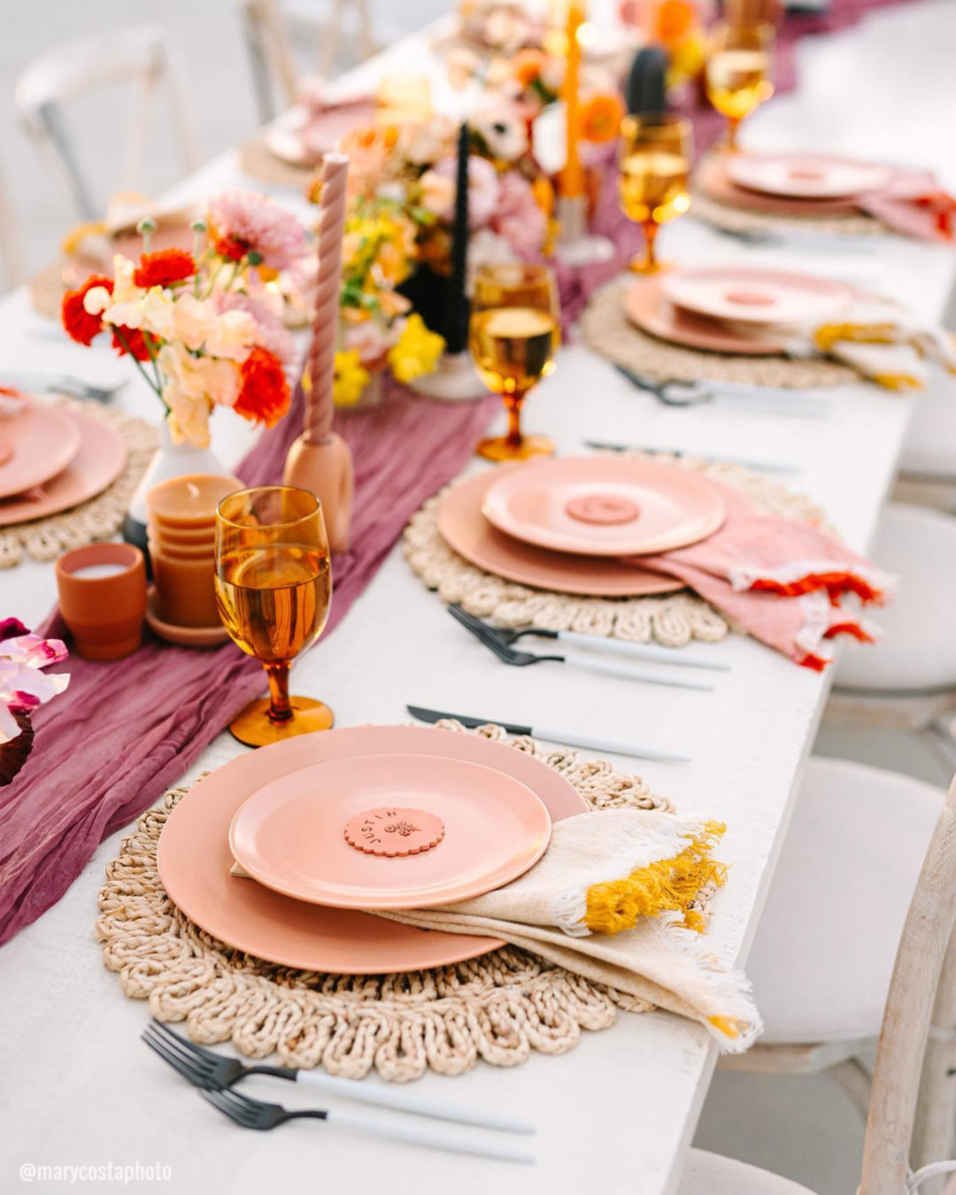 Soft Maroon, Peach, and Marigold