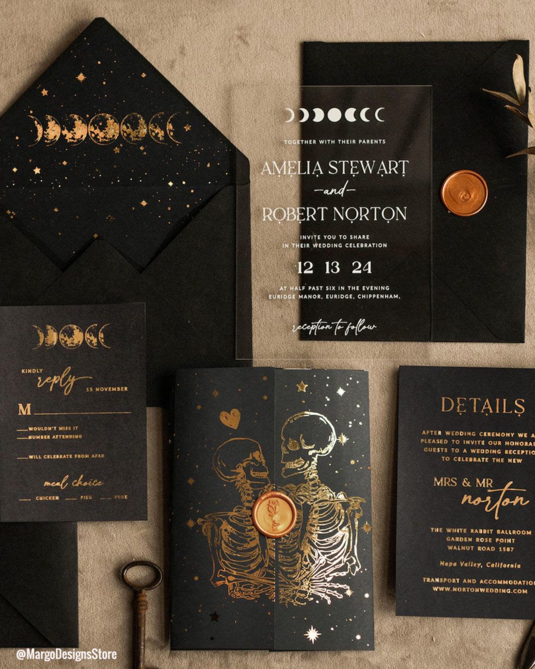 Elegant Halloween Wedding Invitations