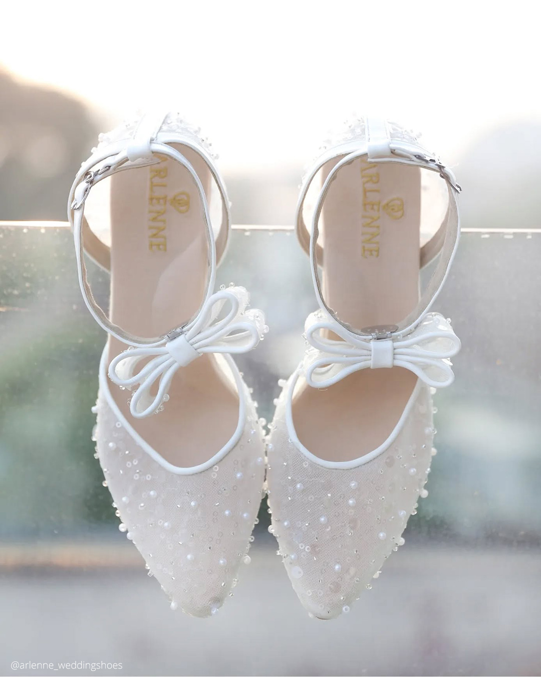 Lace Wedding Shoes For Bride With Pearls