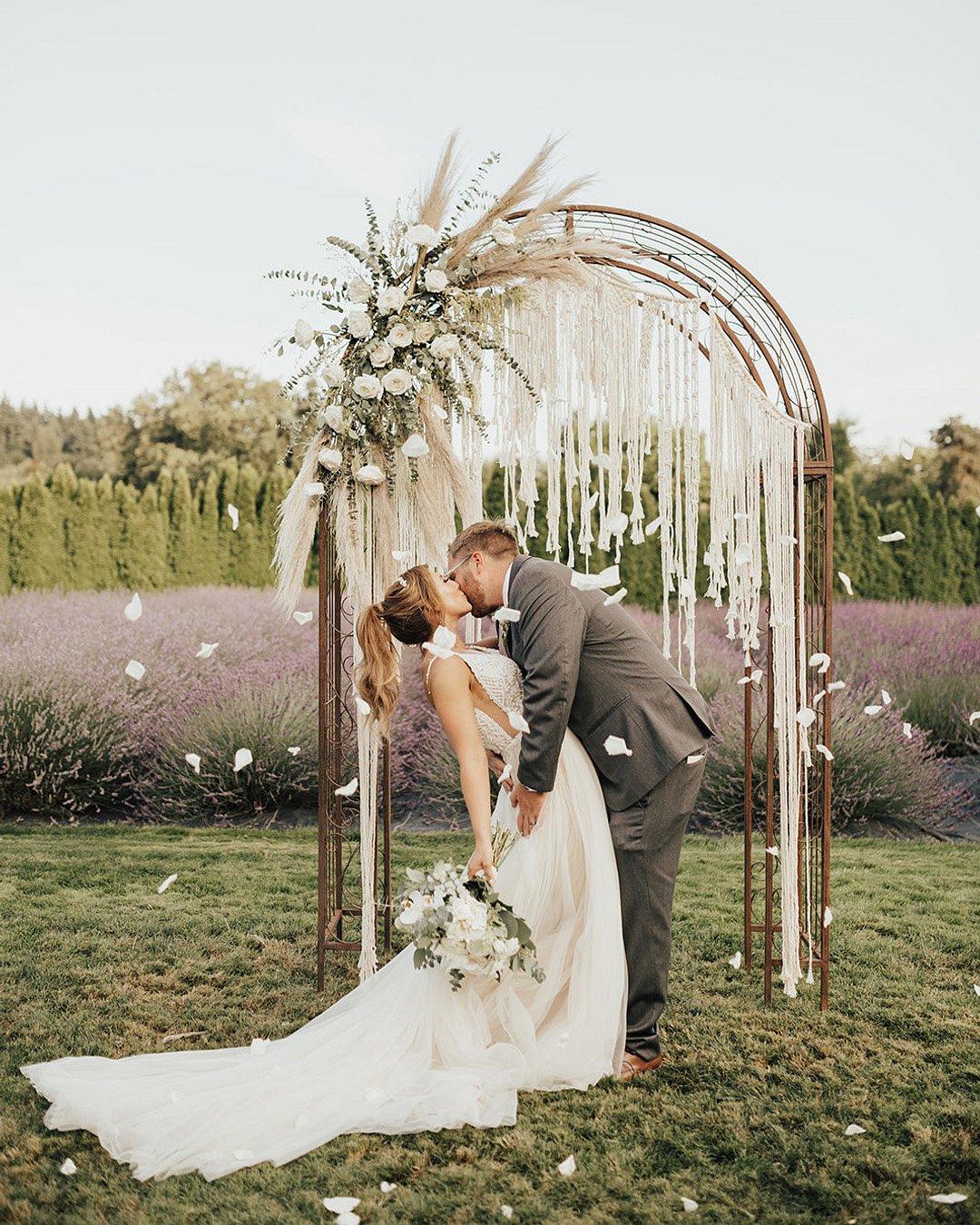 Cheerful Wedding In Flower Field