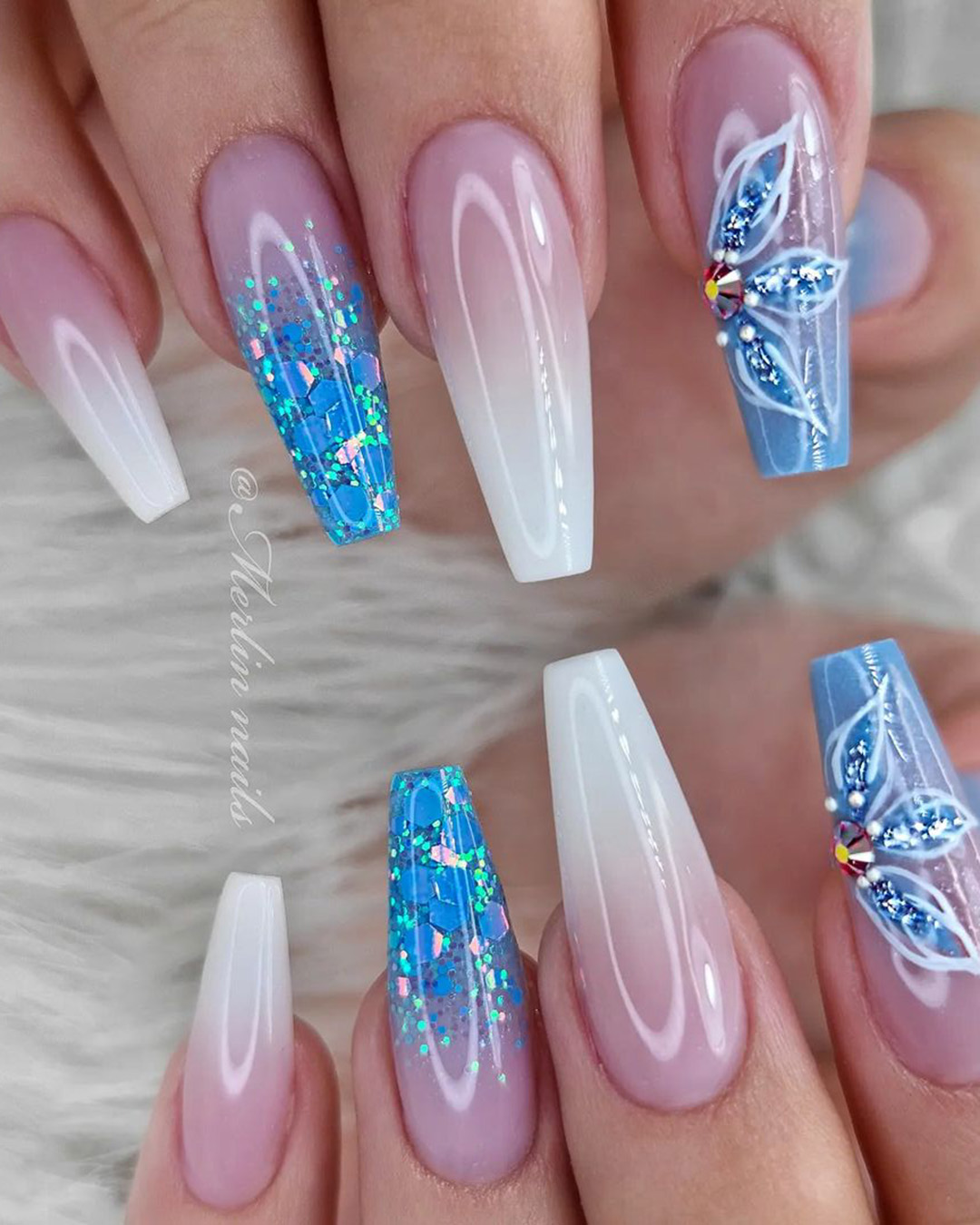 Coffin Ombre Wedding Nails