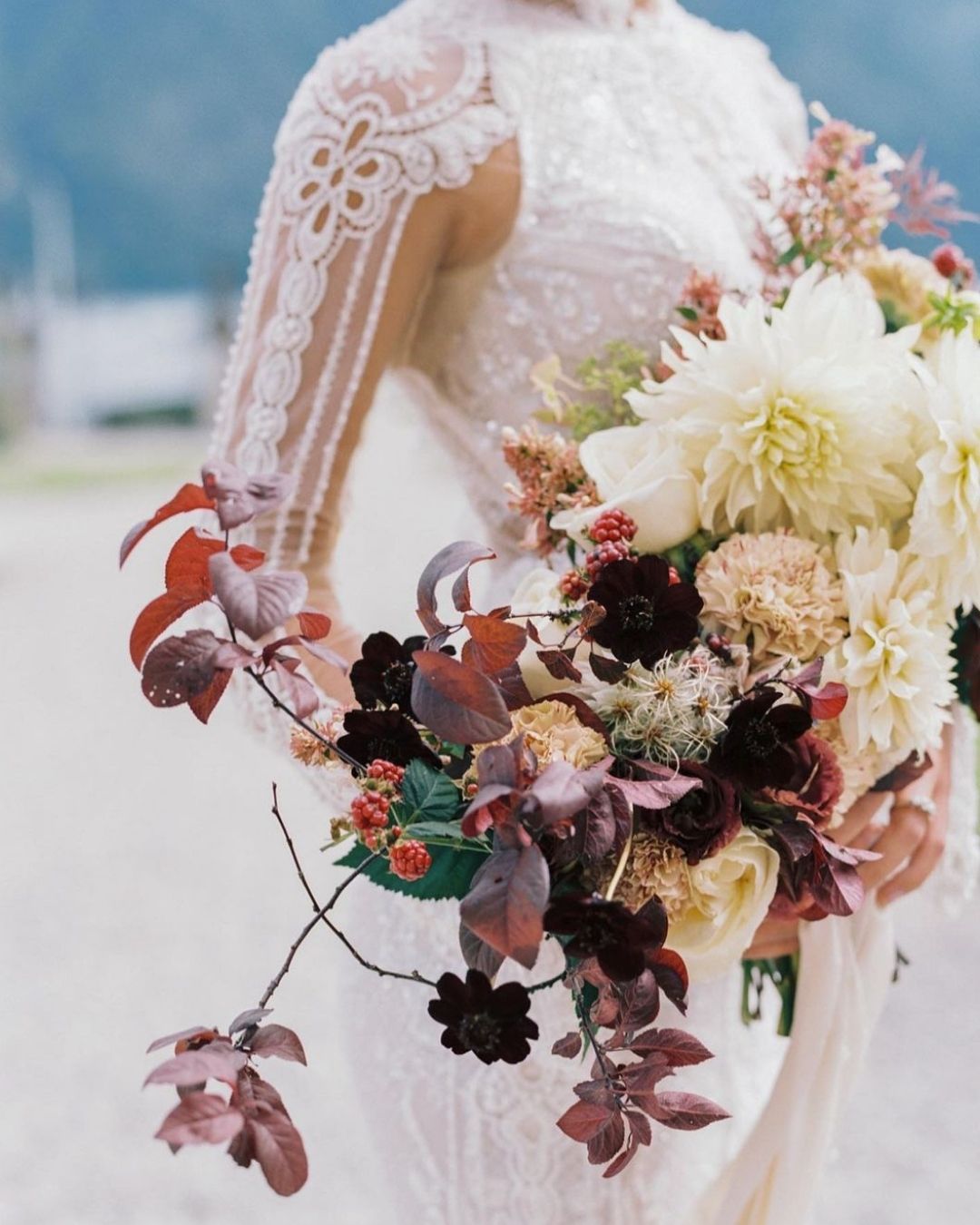 Cascading Winter Wedding Bouquets