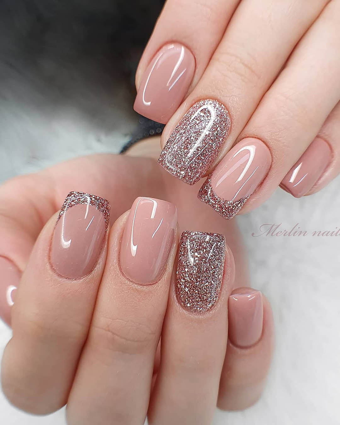Rose Gold Bridal Nails With Glitter