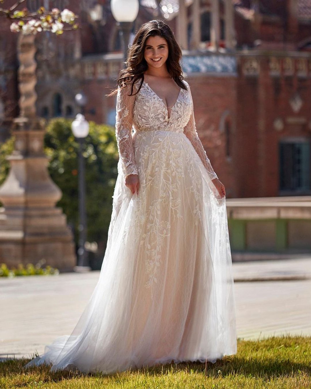 Illusion Sleeve Plus Wedding Dresses