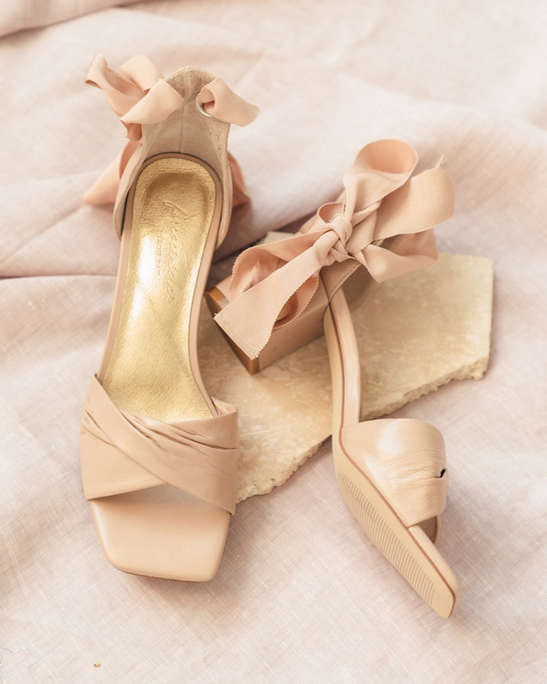 Gold Low Heel Bridal Shoes