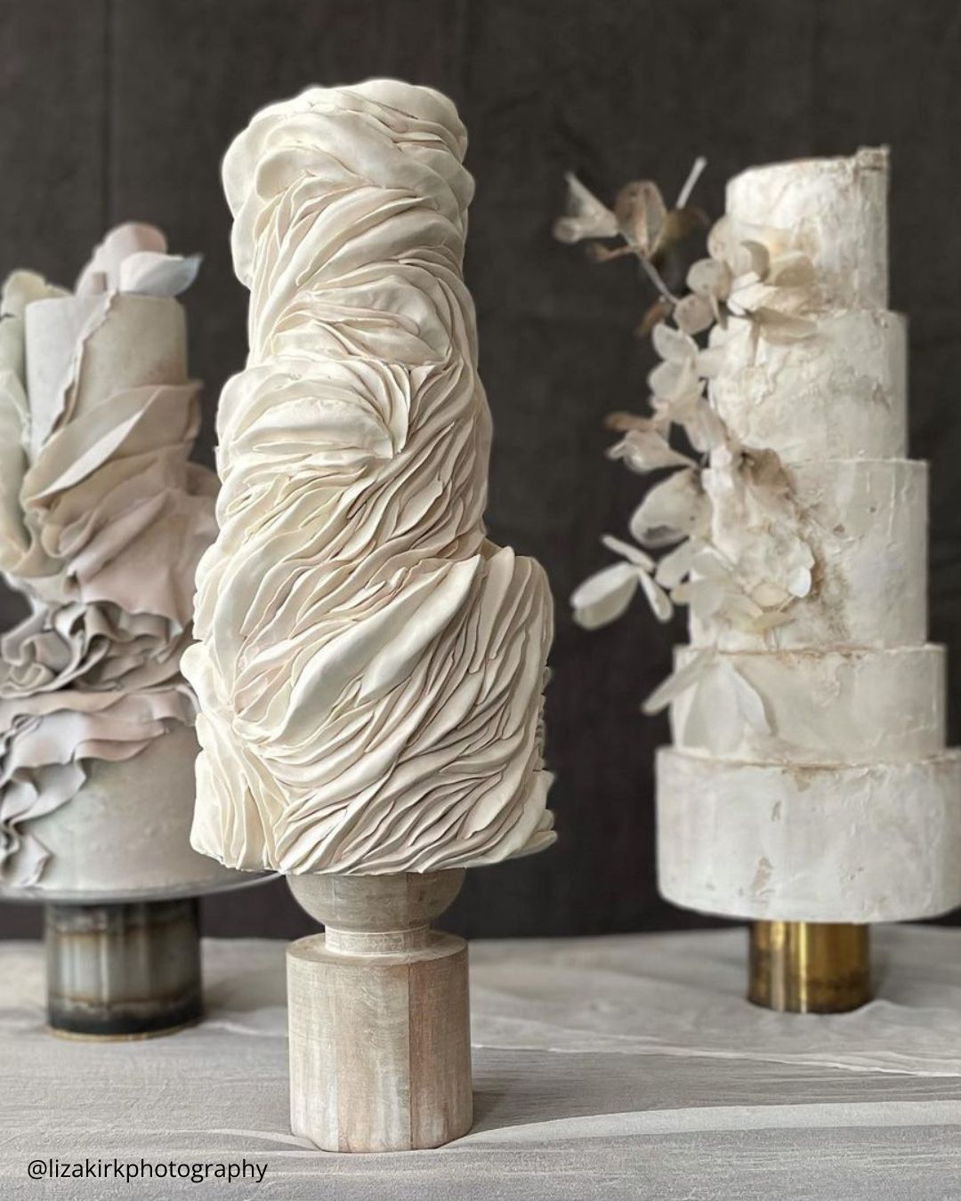 wedding cake trend three modern ruffled white wedding cakes