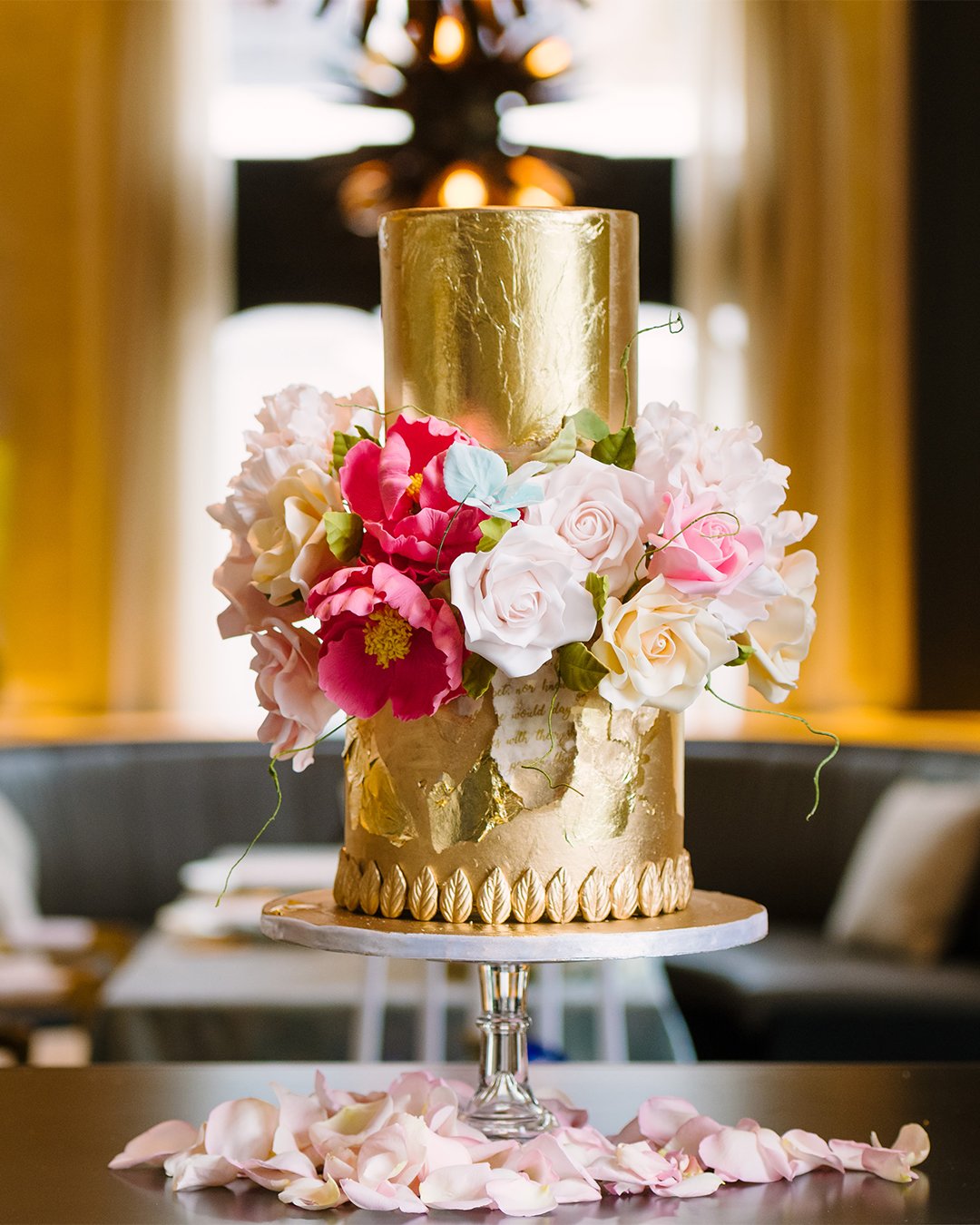 wedding cake trends Gold leaf cake Elizabeths Cake Emporium