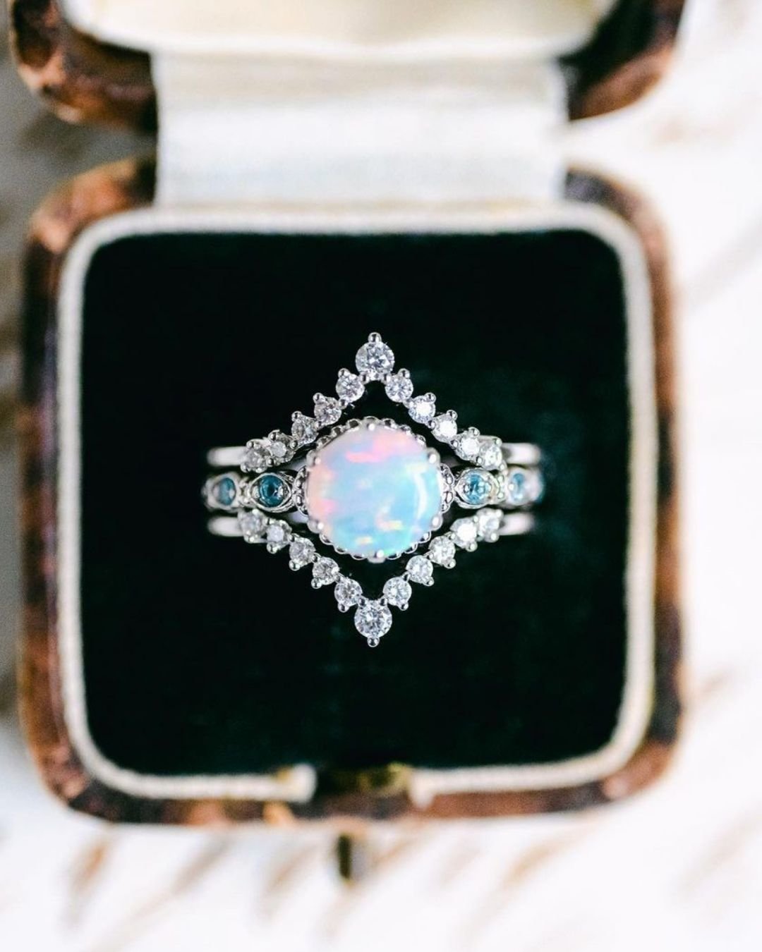 Pear Cut Rings With Opal