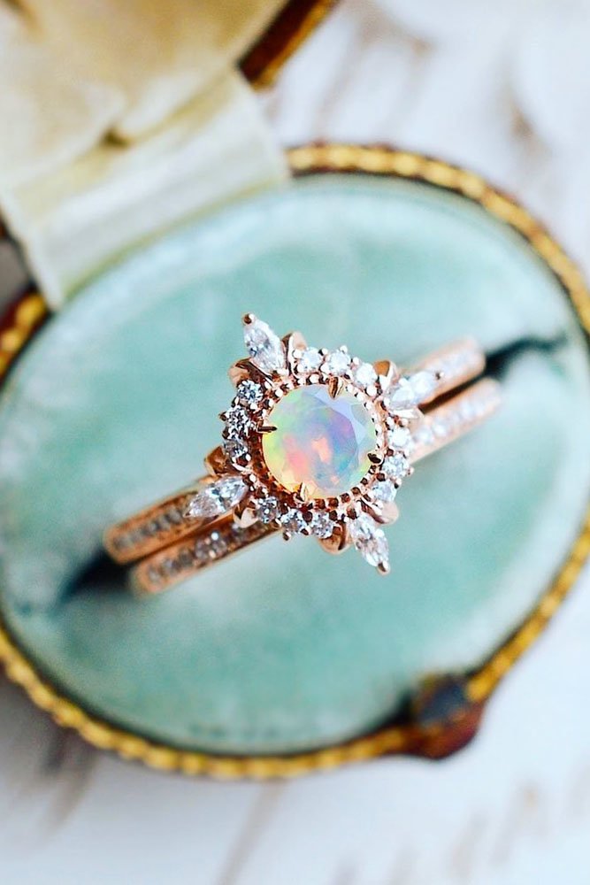 Pear Cut Rings With Opal