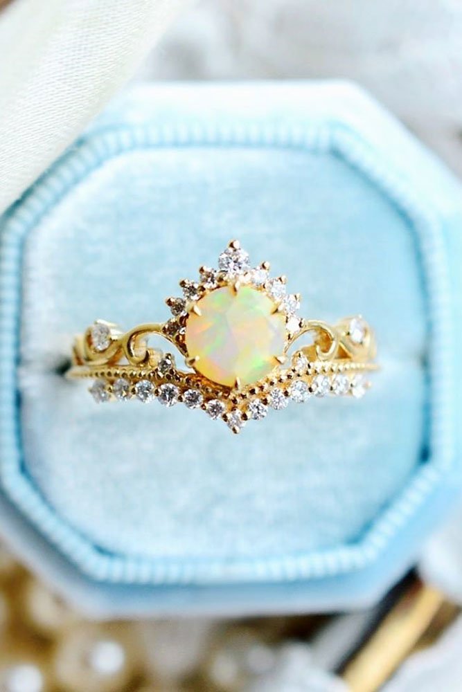 Pear Cut Rings With Opal