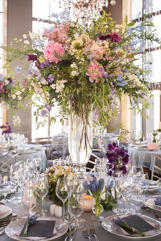 Gentle Bouquets in Tall Transparent Vases