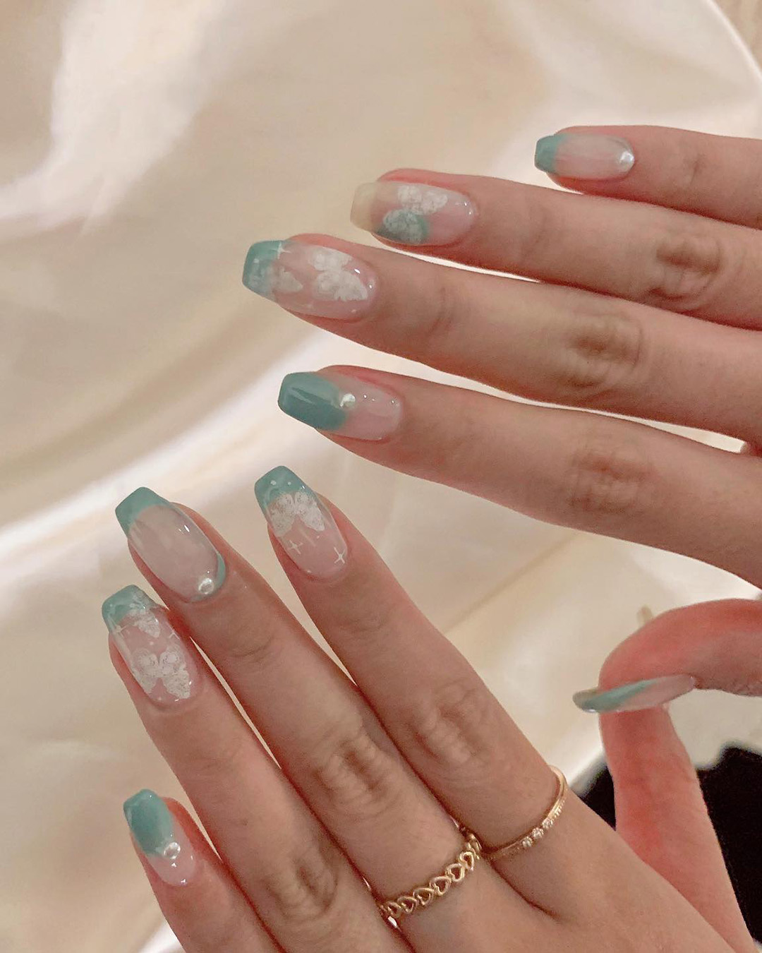 Elegant French Nails With Flowers