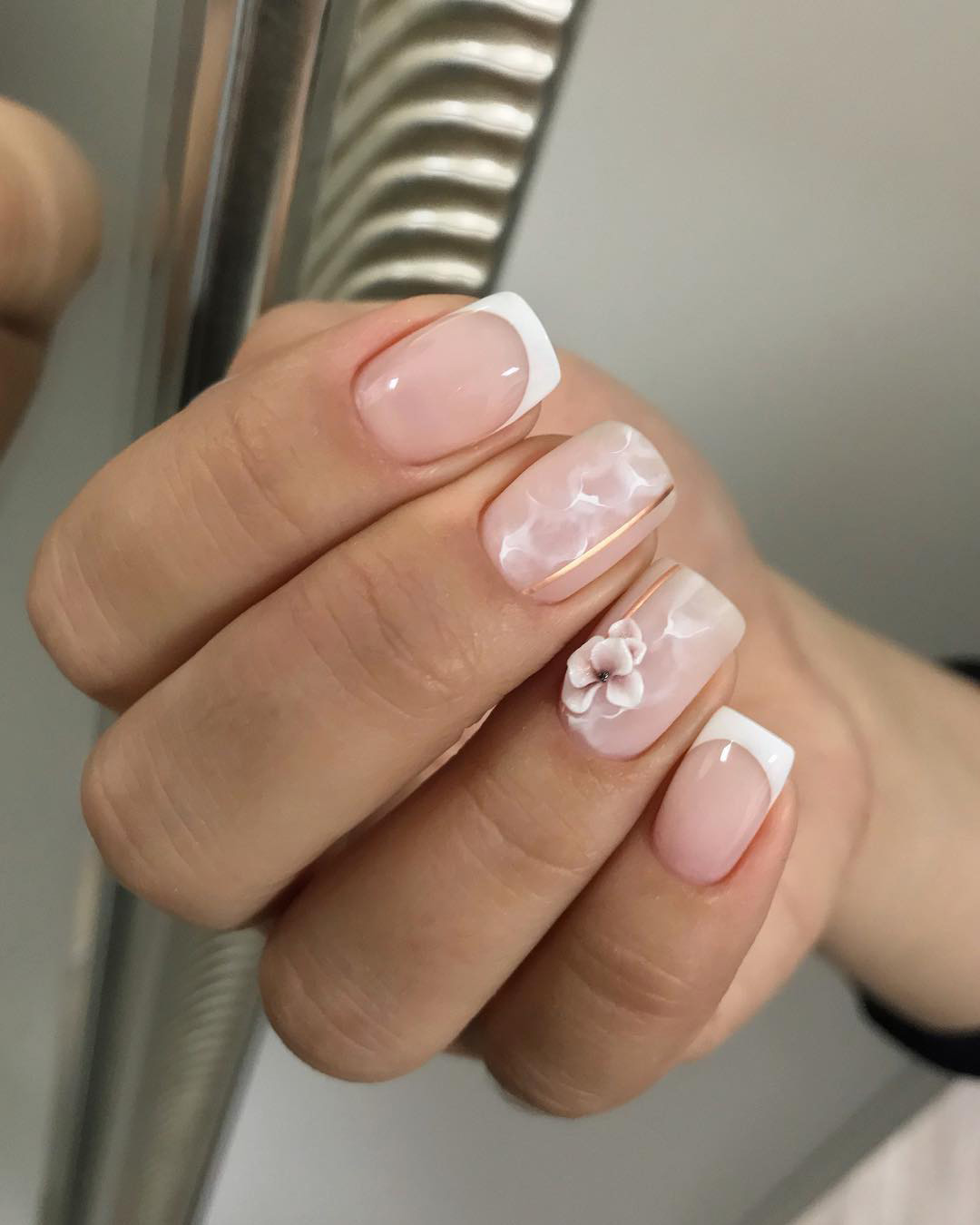 Wedding French Nails with Rhinestones