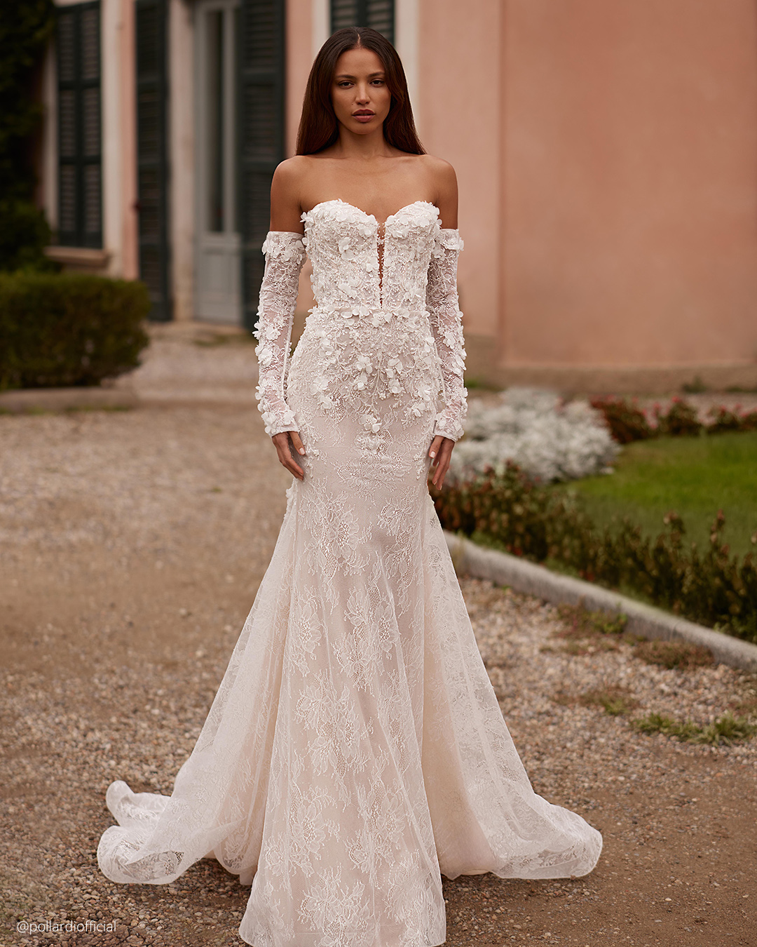 strapless wedding dresses trumpet sleeves lace pollardi