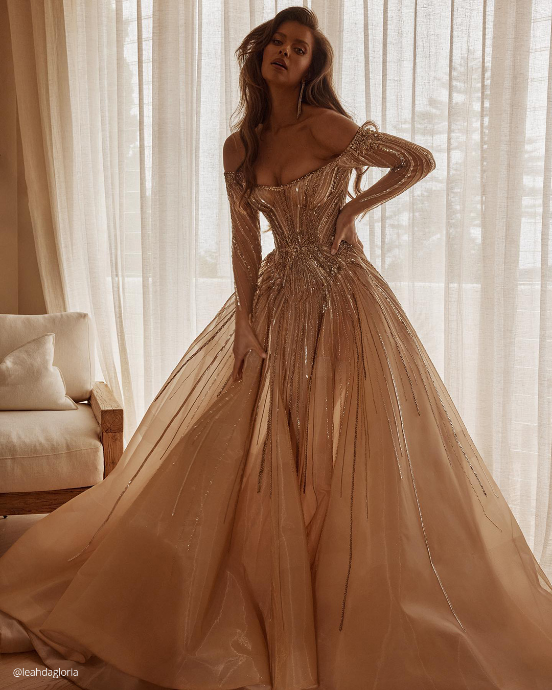 Gold Wedding Dresses For Bride With Sleeves