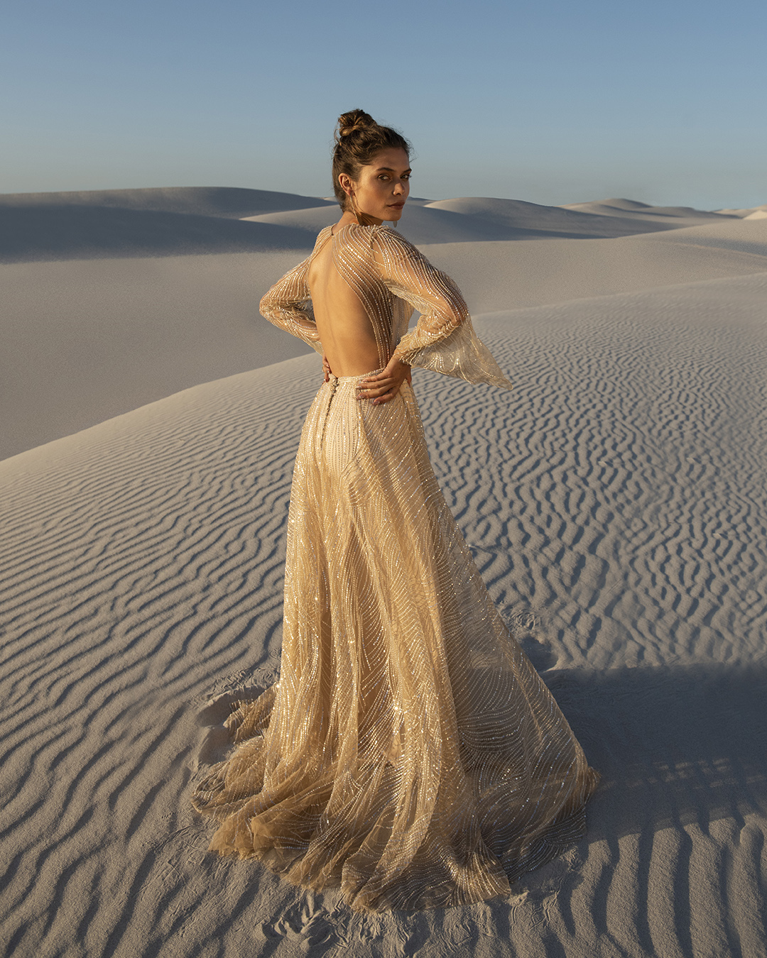Gold Wedding Dresses For Bride With Sleeves