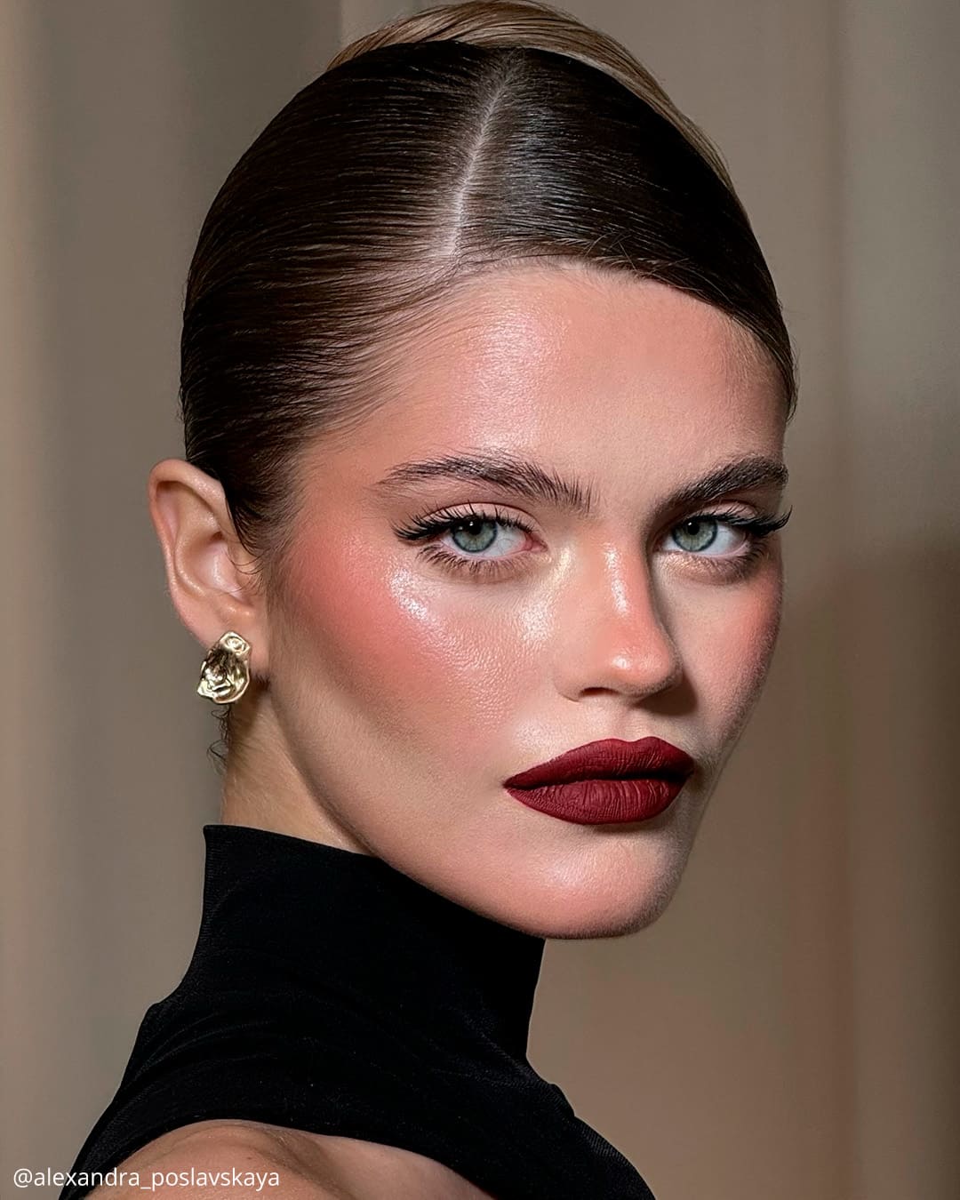 Dark Red Lip Wedding Makeup
