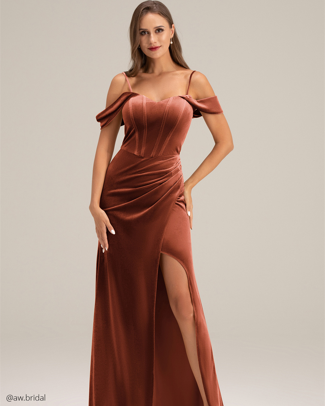 Velvet Burnt Orange Bridesmaid Dresses