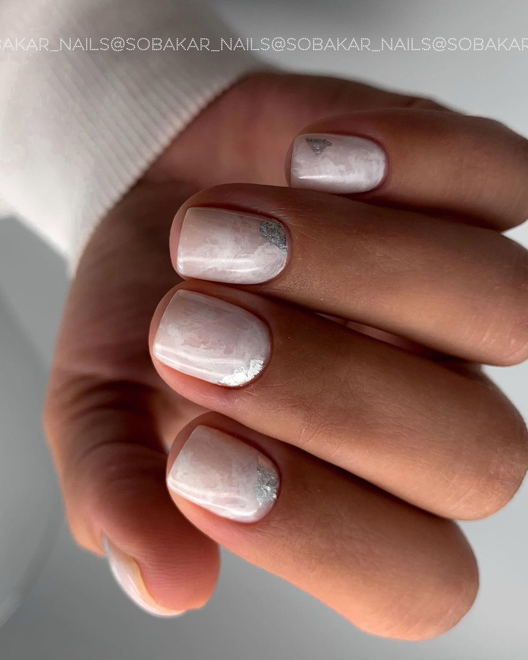 Nude And White Wedding Nails