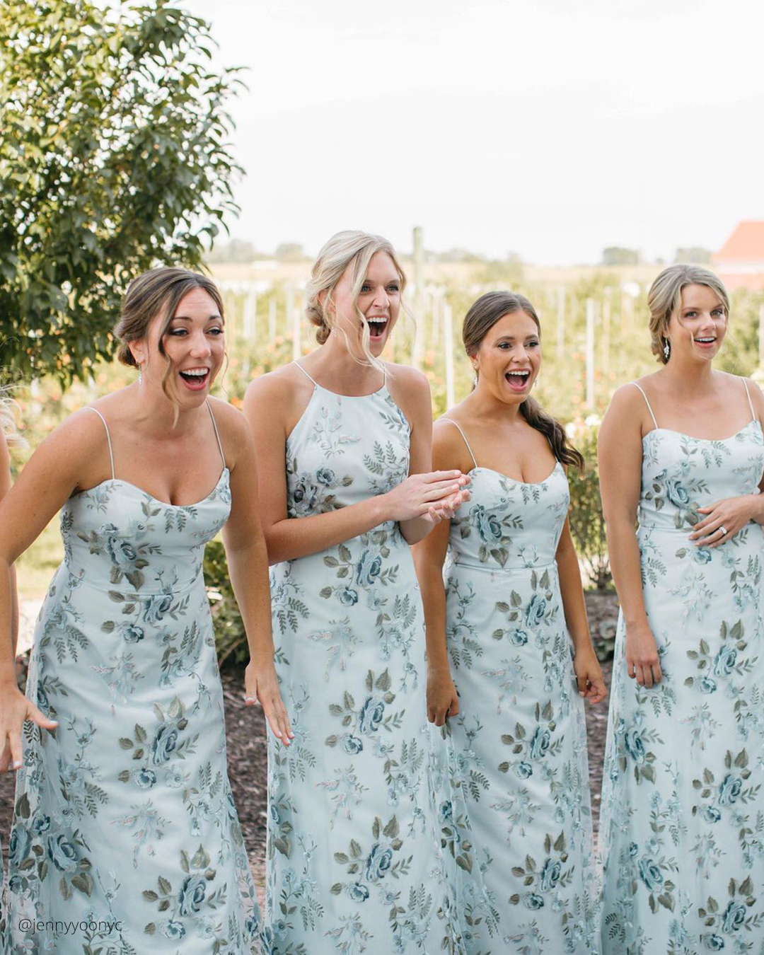 Blue Floral Bridesmaid Dresses
