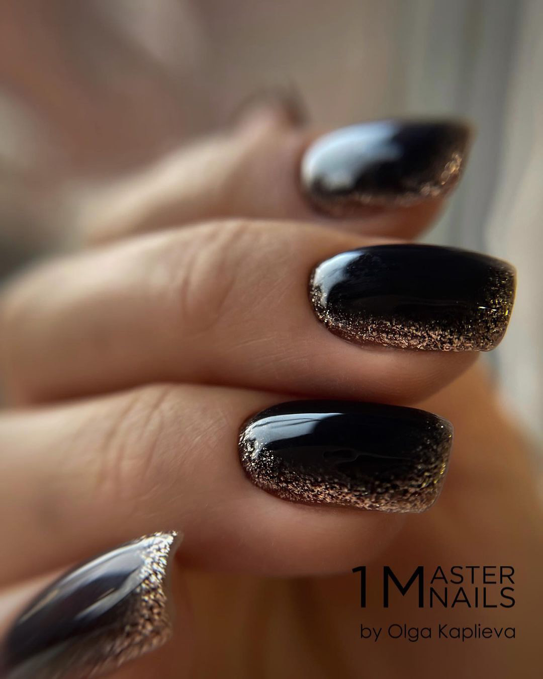 Black And Gold Glitter Nails